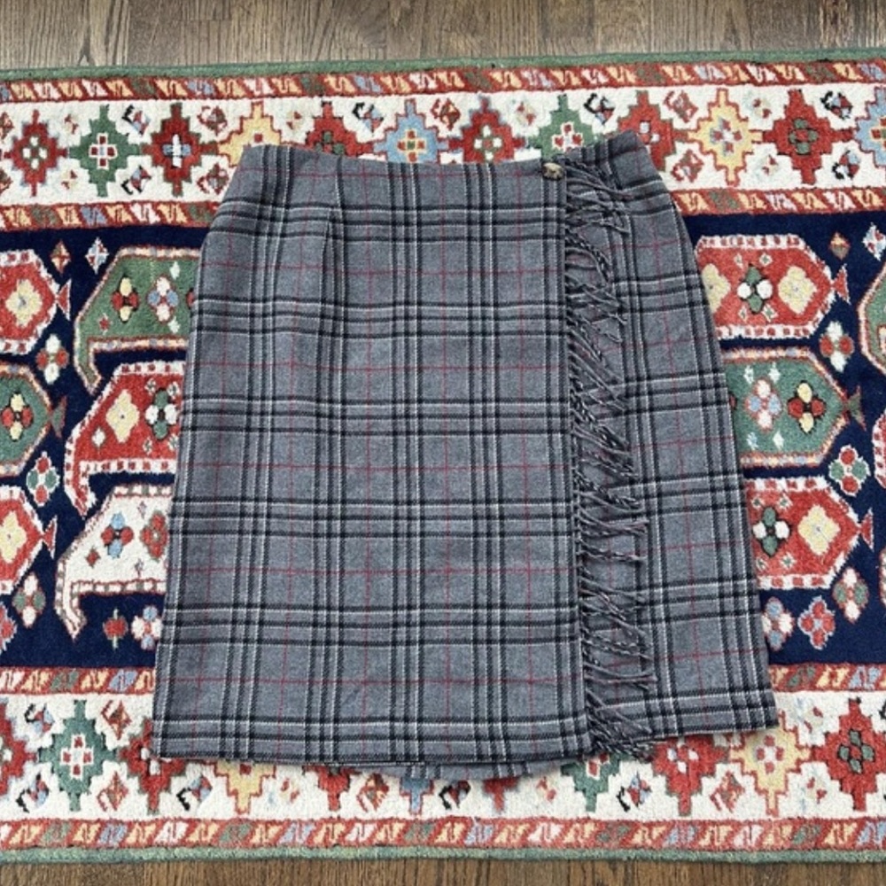 Plaid Fringe Wrap Mini Skirt - Gray